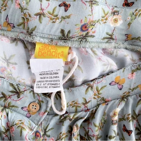 Agua Bendita Karen Midi Long Dress Seagreen Geen Floral Button Front Slit S - Picture 8 of 12